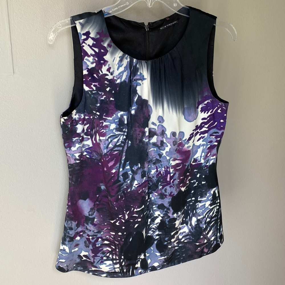 Elie Tahari Silk Tropical Print Blouse